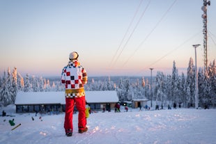 Snowboarding in the Norwegian mountains in Kongsberg.