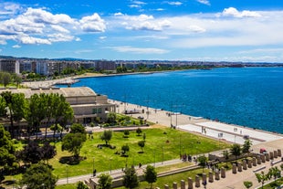 Panoramic view of Skopje town with Vodno hill in the background.