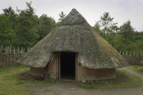 photo of view of A crannog at Craggaunowen park in Ireland..