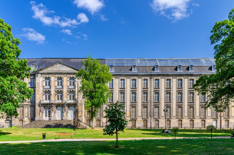 Beaux-Arts Museum of Fine Arts, Benedictine Abbey of Saint-Vaast Benedictine monastery building, Garden of Legion of Honor in Arras city, summer day blue sky, Artois, Pas-de-Calais department, France