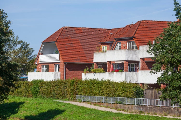 Photo of modern brick residential buildings, Wunstorf, Lower Saxony, Germany