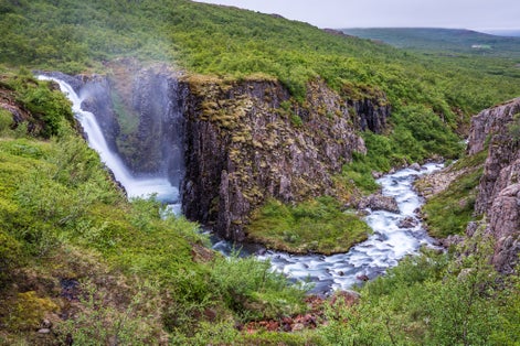 photo of view of The view of Fardagafoss, a remotely located waterfalls near Seydisfjordur, Iceland.