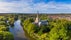Photo of aerial view of the Church of the Holy Trinity, where Shakesphere is buried, River Avon, Stratford-upon-Avon, Warwickshire, England.