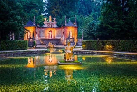 Photo of Hellbrunn Palace, an early Baroque villa of palatial size, near Morzg, a southern district of the city of Salzburg, Austria.