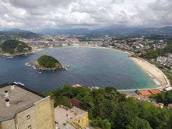 Photo of panoramic aerial view of San Sebastian (Donostia) on a beautiful summer day, Spain.