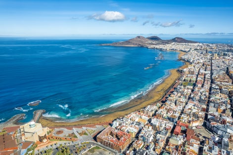 Photo of panoramic view of Las Palmas and it's beautiful beach, Gran Canaria, Canary Islands, Spain.