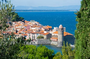 Photo of the Canal and Castle of Perpignan in springtime, Pyrenees-Orientales, France.