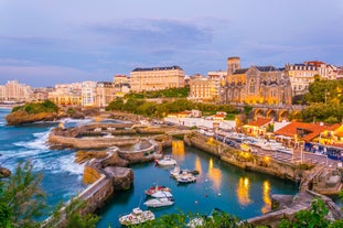 photo of an aerial view above Saint-Jean-de-Luz is a fishing town at the mouth of the Nivelle river, in southwest France’s Basque country. 