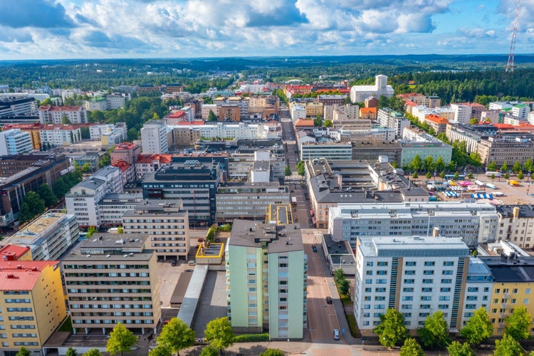 Aerial view of Finnish town Lahti .