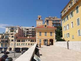 View of Mediterranean luxury resort and bay with yachts. Nice, Cote d'Azur, France. 