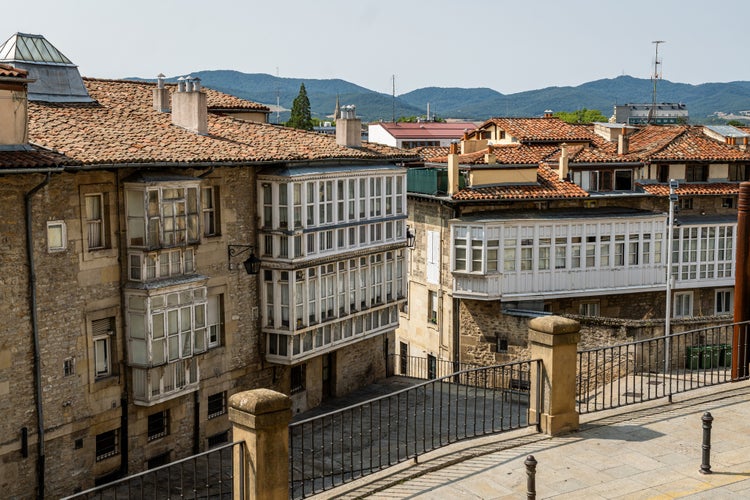 Photo of Historic Architecture of Vitoria-Gasteiz, Spain with Classic Rooftops and Balconies.