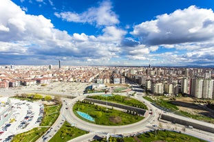 road landscape in the city. Turkey travel in summer. Highway view in beautiful city. Car driving on the road in city. Travel view in asian cities. Highway landscape in summer. Bursa, Turkey.