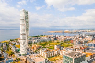 Photo of the city center and the port of Helsingborg in Sweden.