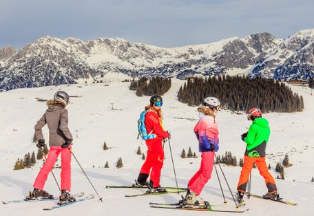 Skier on the slopes of the ski resort Brixen im Thale, Tyrol.