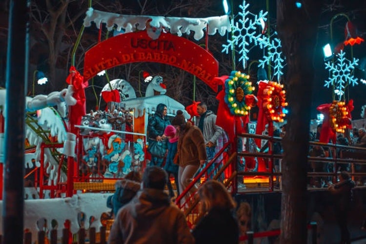 Villaggio delle Meraviglie, the Christmas Village in Milan, Italy, festively lit and decorated.jpg