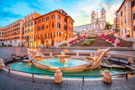 Aerial panoramic cityscape of Rome, Italy, Europe. Roma is the capital of Italy. Cityscape of Rome in summer. Rome roofs view with ancient architecture in Italy. 