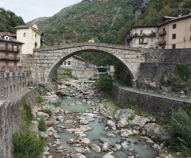 Ancient roman bridge over torrent Lys in Pont Saint Martin, Italy