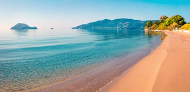 Photo of aerial view of beautiful landscape of Navagio Beach with shipwreck on Zakynthos island, Greece.