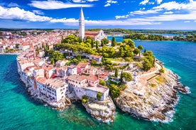 Photo of aerial view to the town of Porec in Istria, Croatia on Adriatic coast.