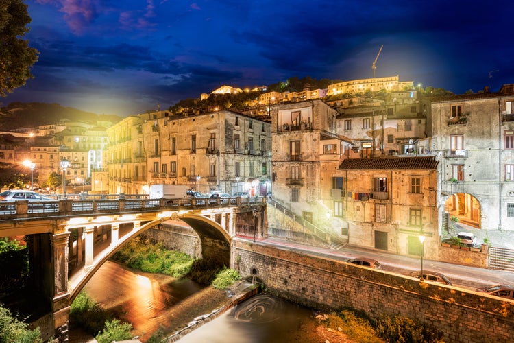 Old town of Cosenza at night, Calabria, Italy