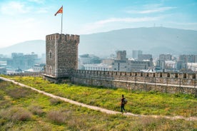 Panoramic view of Skopje town with Vodno hill in the background.