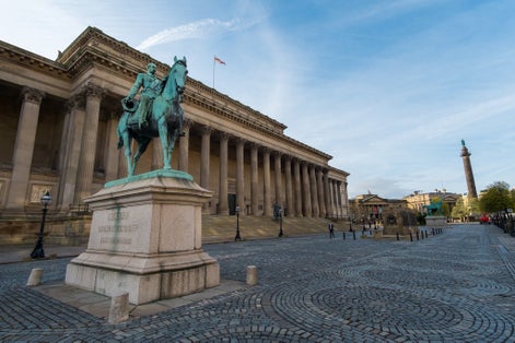 Photo of Statue of Prince Albert in front of St. George's Hall in Liverpool, UK.