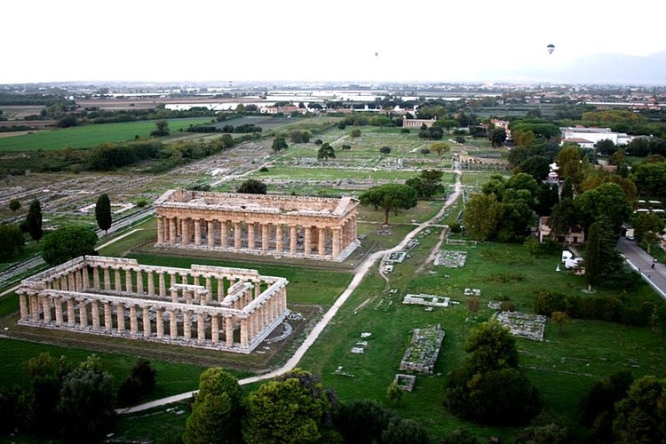 photo of view of Aerial view of Paestum, Italy.