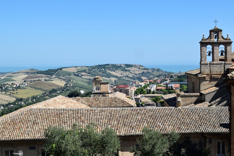 Photo of aerial view of the rural Italian countryside in Fermo, Italy.