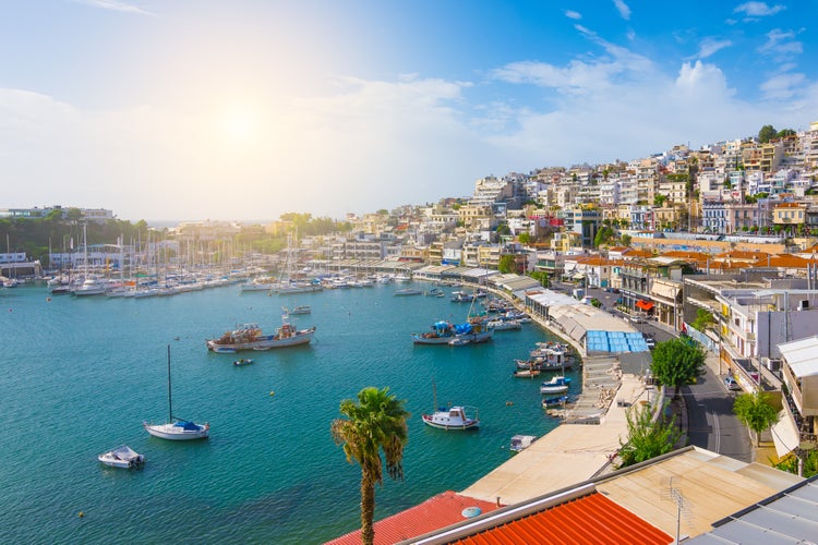 Photo of Piraeus marina sunny landscape, Athens, Greece.