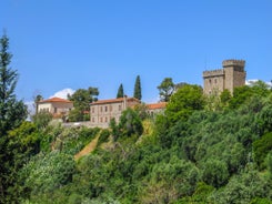 Photo of temple of Apollo with Acrocorinth in the background. Ancient Corinth, Greece.