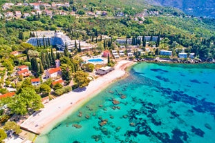 Photo of panoramic aerial view of the old town of Dubrovnik, Croatia seen from Bosanka viewpoint on the shores of the Adriatic Sea in the Mediterranean Sea.