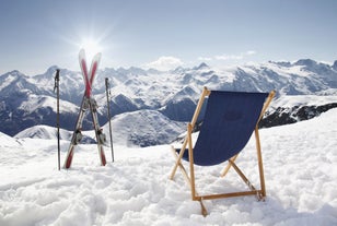 Photo of aerial view of spectacular winter landscape and mountain ski resort in French Alps ,Alpe D Huez, France.