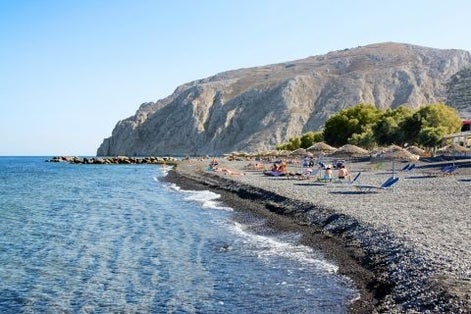 photo of  view of Kamari Beach Santorini,Kamari greece.