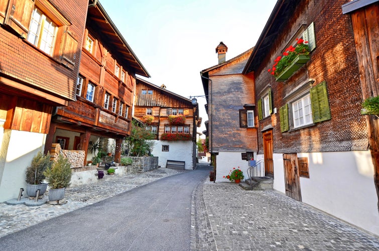 Photo of Historical buildings in aldstadt (old town) of the medieval township of Buchs in St. Gallen, Switzerland.