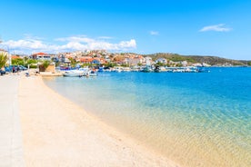 Photo of Rogoznica turquoise bay and Dragon Eye lake aerial view, Dalmatia region of Croatia.