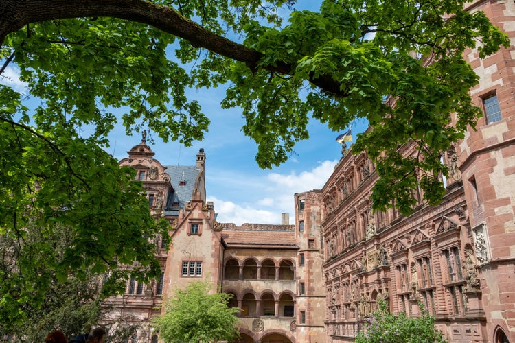 photo of view of Germany, Schloss Heidelberg castle, palace courtyard. Facade of Friedrichsbau and Ottheinrich building, Baden-Wurttemberg. Travel destination.