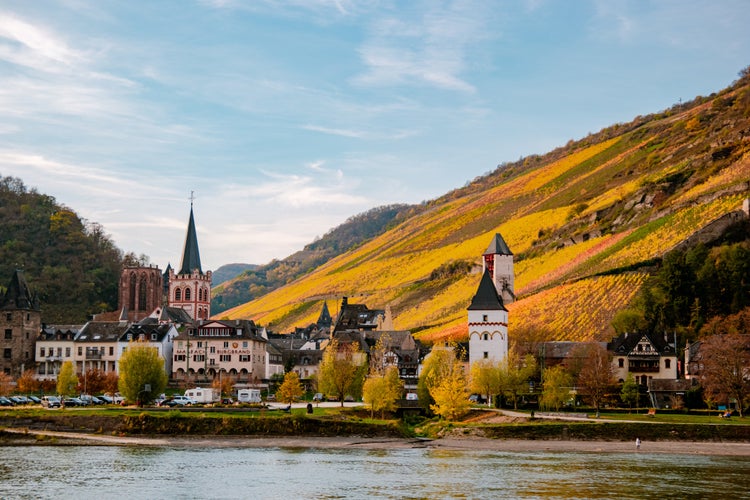 photo of view  of Travel in Germany - river cruises in Rhein river, beautiful medieval town and wine fields. Germany Koblenz area