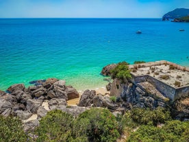 photo of panoramic view of Sesimbra, Setubal Portugal on the Atlantic Coast.