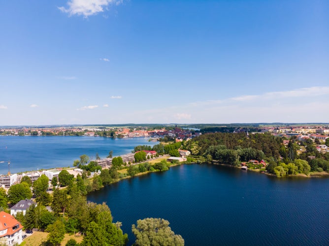 Photo of aerial view of Waren (Müritz) with Binnenmüritz, Kölpinsee and Feisnecksee, Mecklenburg Lake District, Mecklenburg-Vorpommern, Germany.