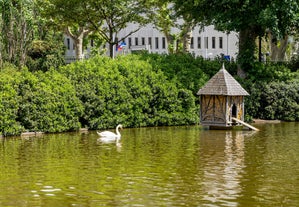 Photo of Metz city view of Petit Saulcy an Temple Neuf and Moselle River in Summer, France.