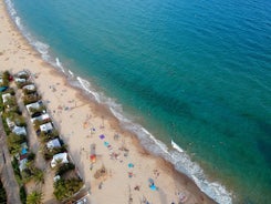 Photo of aerial view of beach and cityscape Salou, Spain.