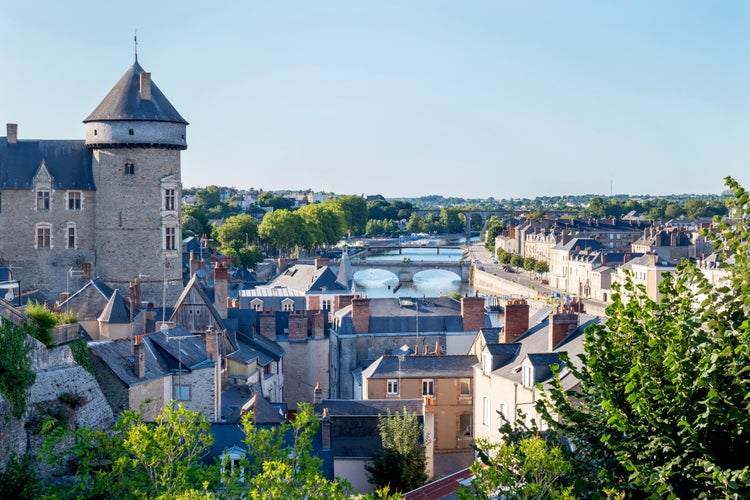 Photo of banks of the Mayenne river, City of Laval, Mayenne, Pays de Loire, France.