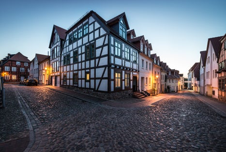 Photo of the streets of Waren (Müritz) town, Mecklenburg-Western Pomerania, Germany.