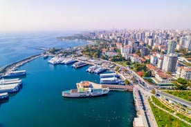 Aerial view from Moda Yogurtcu Park neighborhoods of Kadikoy, a large, populous, and cosmopolitan district in the Asian side of Istanbul, Turkey.