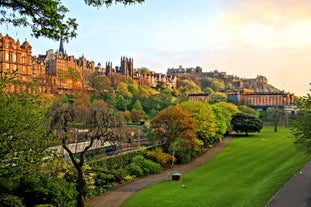 Photo of beautiful view of the old town city of Edinburgh from Calton Hill, United Kingdom.