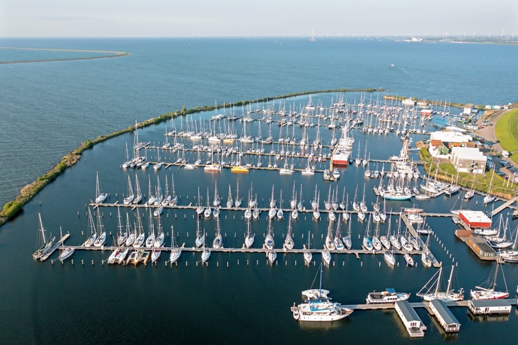 Aerial from the harbor from Lelystad at the IJsselmeer in the Netherlands