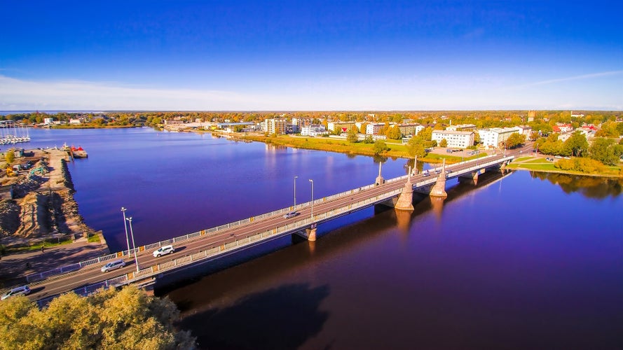 The progressive city of Parnu in Estonia. Pärnu is a city in southwestern Estonia on the coast of Pärnu Bay an inlet of the Gulf of Livonia in the Baltic Sea.