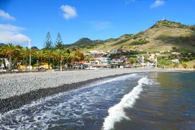 Photo of panoramic aerial view of idyllic coastal village of Porto da Cruz Madeira island, Portugal.