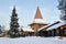 photo of Santa Claus Office in Santa Village with Christmas tree, Lapland, Finland, on Arctic Circle in winter.