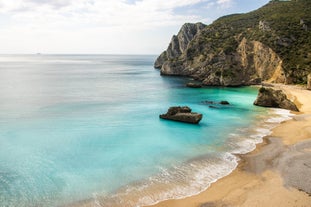 photo of panoramic view of Sesimbra, Setubal Portugal on the Atlantic Coast.